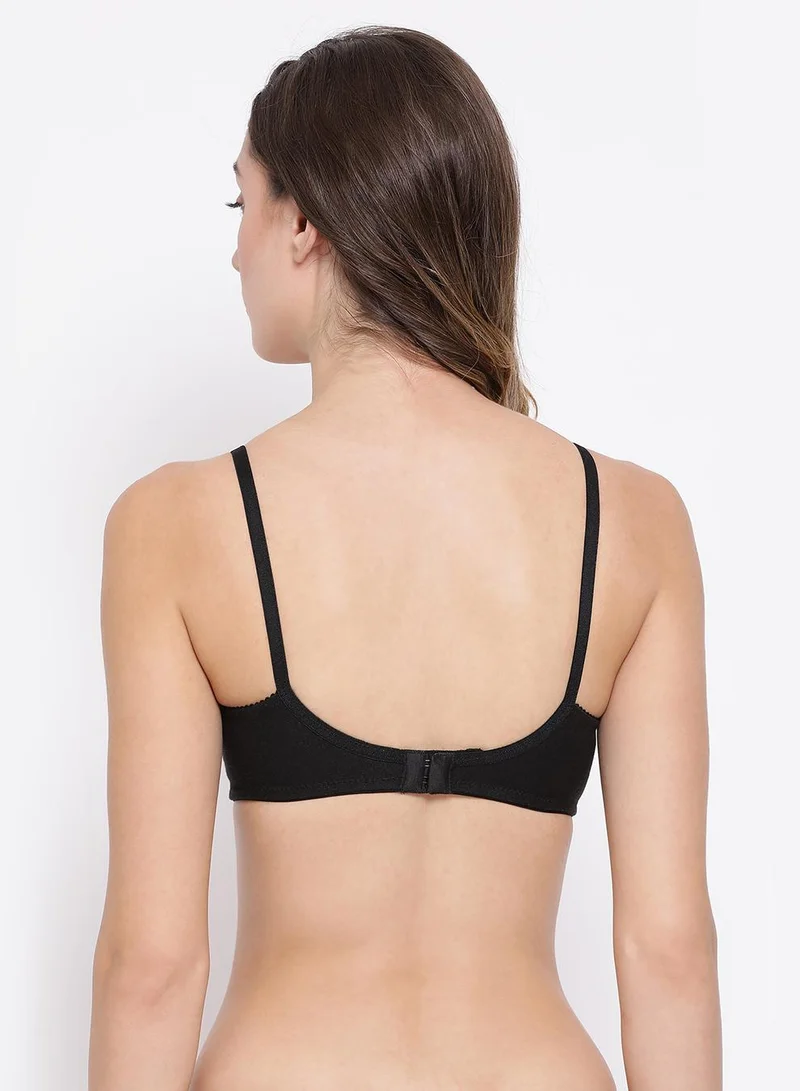 Clovia Black Non-Padded Non-Wired Full Coverage Bra in Black - Cotton for Women | Best Price UAE